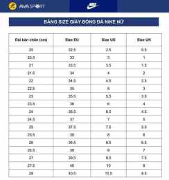 ảnh chụp màn hình bảng size giày bóng đá mizuno