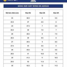 bảng size giày bóng đá adidas