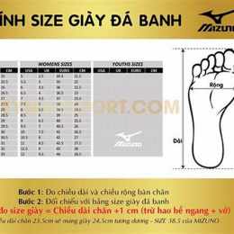 bảng size giày bóng đá mizuno