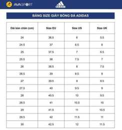 giao diện app bảng size giày bóng đá adidas