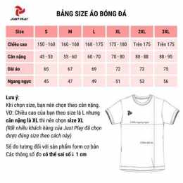 giao diện app bảng size quần áo bóng đá trẻ em