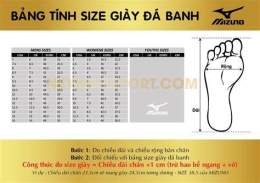 giao diện app size giày bóng đá mizuno