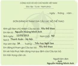 hướng dẫn sử dụng đơn xin tham gia câu lạc bộ bóng đá